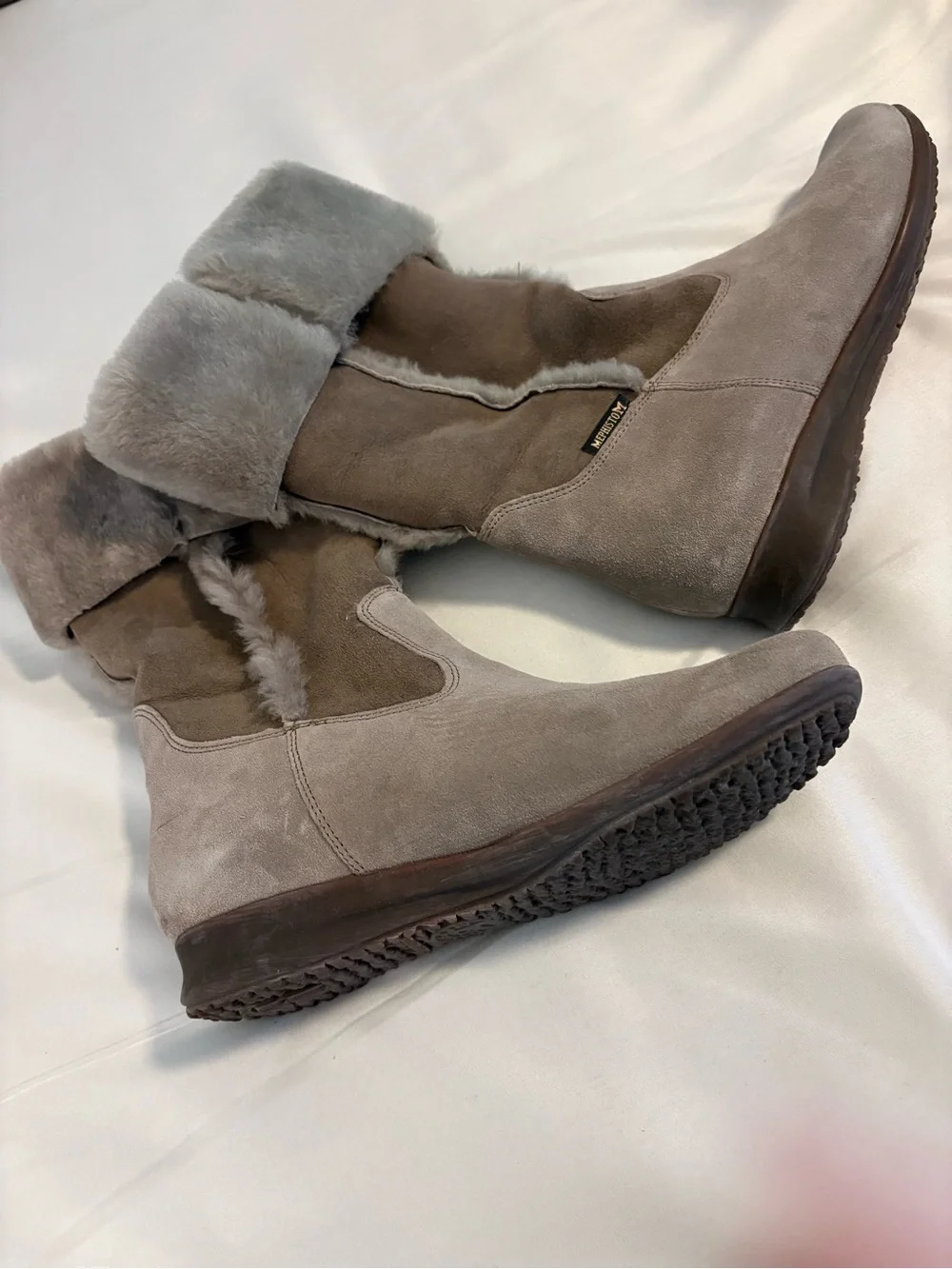 Mephisto Taupe Suede Fur-Lined Winter Boots